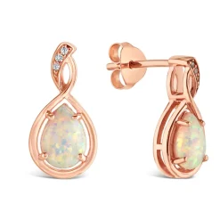 9ct Rose Gold Pear Opal Twist Diamond Top Stud Earrings