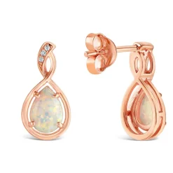 9ct Rose Gold Pear Opal Twist Diamond Top Stud Earrings