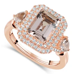 9ct Rose Gold Rectangle Morganite & Diamond Ring