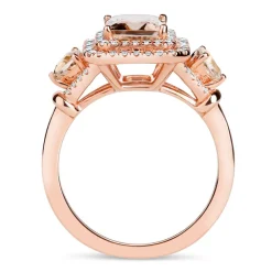 9ct Rose Gold Rectangle Morganite & Diamond Ring