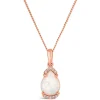 9ct Rose Pear Opal With Diamond Top Bottom Pendant