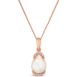 9ct Rose Pear Opal With Diamond Top Bottom Pendant