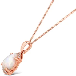 9ct Rose Pear Opal With Diamond Top Bottom Pendant