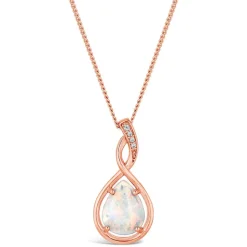 9ct Rose Pear Opal With Twist Diamond Top Pendant