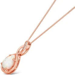 9ct Rose Pear Opal With Twist Diamond Top Pendant