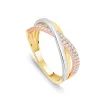 9ct Three Colour Gold Cubic Zirconia Set Cross Over Ring