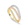 9ct Three Colour Gold Cubic Zirconia Set Three Strands Band Ring