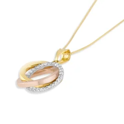 9ct Three Colour Gold Cubic Zirconia Open Knot Pendant (Chain Included)