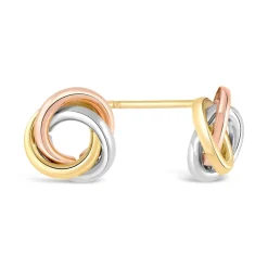 9ct Three Colour Gold Open Knot Stud Earrings