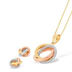 9ct Three Colour Gold Open Knot Stud Earrings