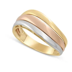 9ct Three Colour Gold Wave Band Dress Ring