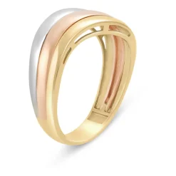 9ct Three Colour Gold Wave Band Dress Ring
