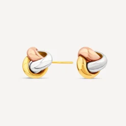 9ct Three Colour Triple Knot Stud Earrings