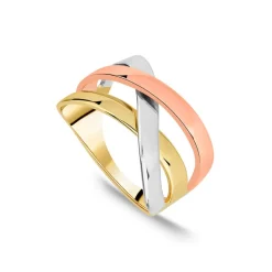 9ct Tri-Colour Crossover Plain Dress Ring