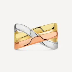 9ct Tri-Colour Crossover Plain Dress Ring