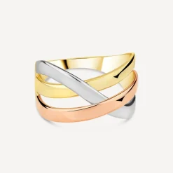 9ct Tri-Colour Crossover Plain Dress Ring