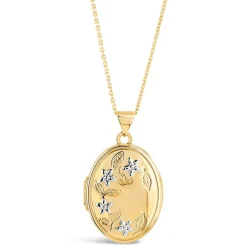 9ct two colour gold flower locket (Chain Included)