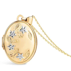 9ct two colour gold flower locket (Chain Included)