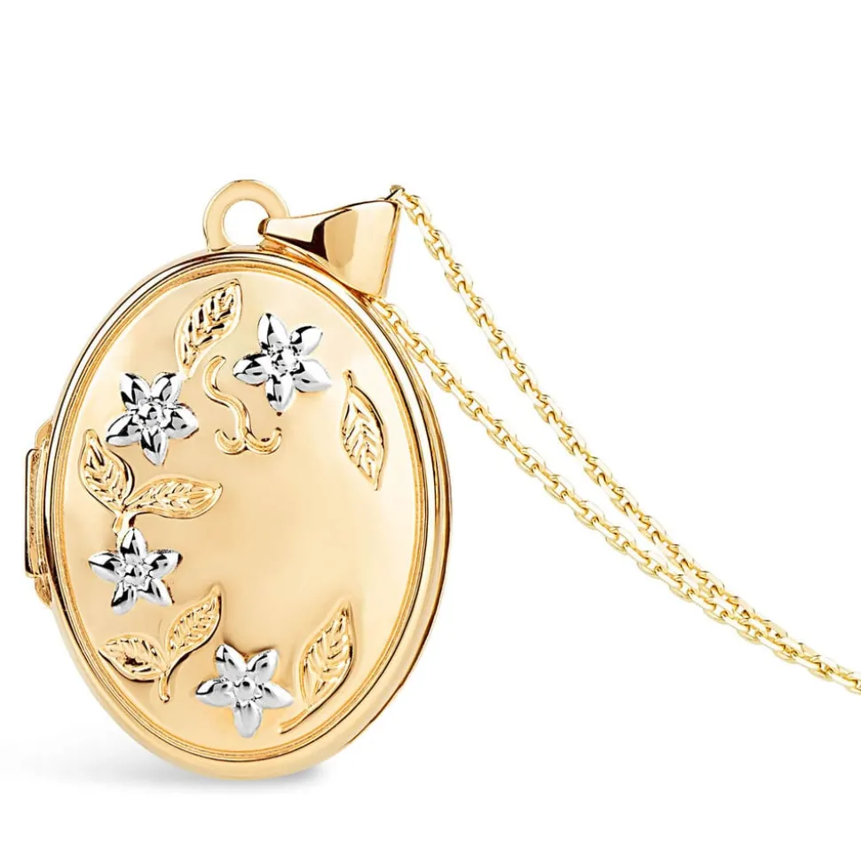 9ct two colour gold flower locket (Chain Included)