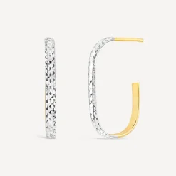 9ct Two Colours Gold Diamond Cut Hoop Earrings