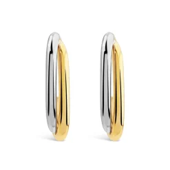 9ct Two Colours Gold Two Bar Half Hoop Earrings