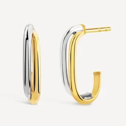 9ct Two Colours Gold Two Bar Half Hoop Earrings