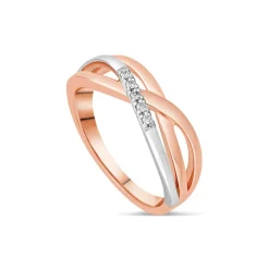 9ct White & Rose Gold 0.03ct Diamond Set 3 Strand Crossover Celebration Ring