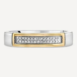 9ct White & Yellow Gold Pave Diamond Centre Band Ring