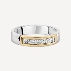 9ct White & Yellow Gold Pave Diamond Centre Band Ring