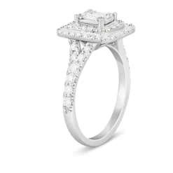 18ct White Gold 1.00 Carat Baguette and Round Brilliant Diamond Halo Cluster Ring
