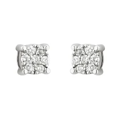 9ct white gold 0.10 carat diamond floral cluster earrings