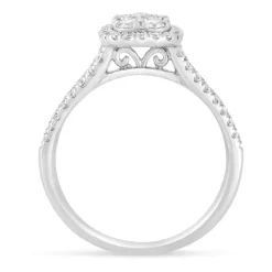 18ct White Gold 0.74 Carat Diamond Cluster Engagement Ring