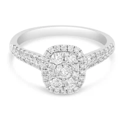 18ct White Gold 0.74 Carat Diamond Cluster Engagement Ring