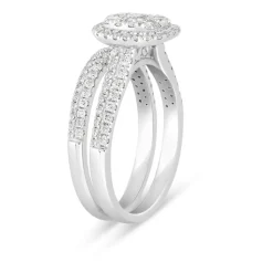 18ct White Gold 0.74 Carat Diamond Cluster Engagement Ring