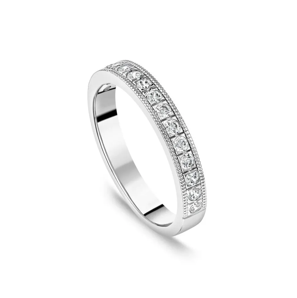 18ct White Gold 0.33 Diamond Set Milgrain Edge Wedding Ring