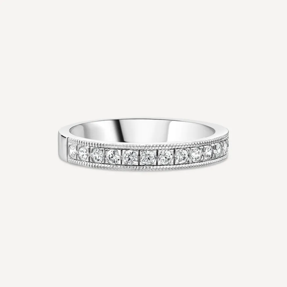 18ct White Gold 0.33 Diamond Set Milgrain Edge Wedding Ring
