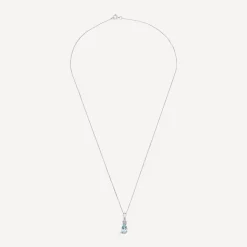 9ct White Gold Pear Blue Topaz & Diamond Top Pendant