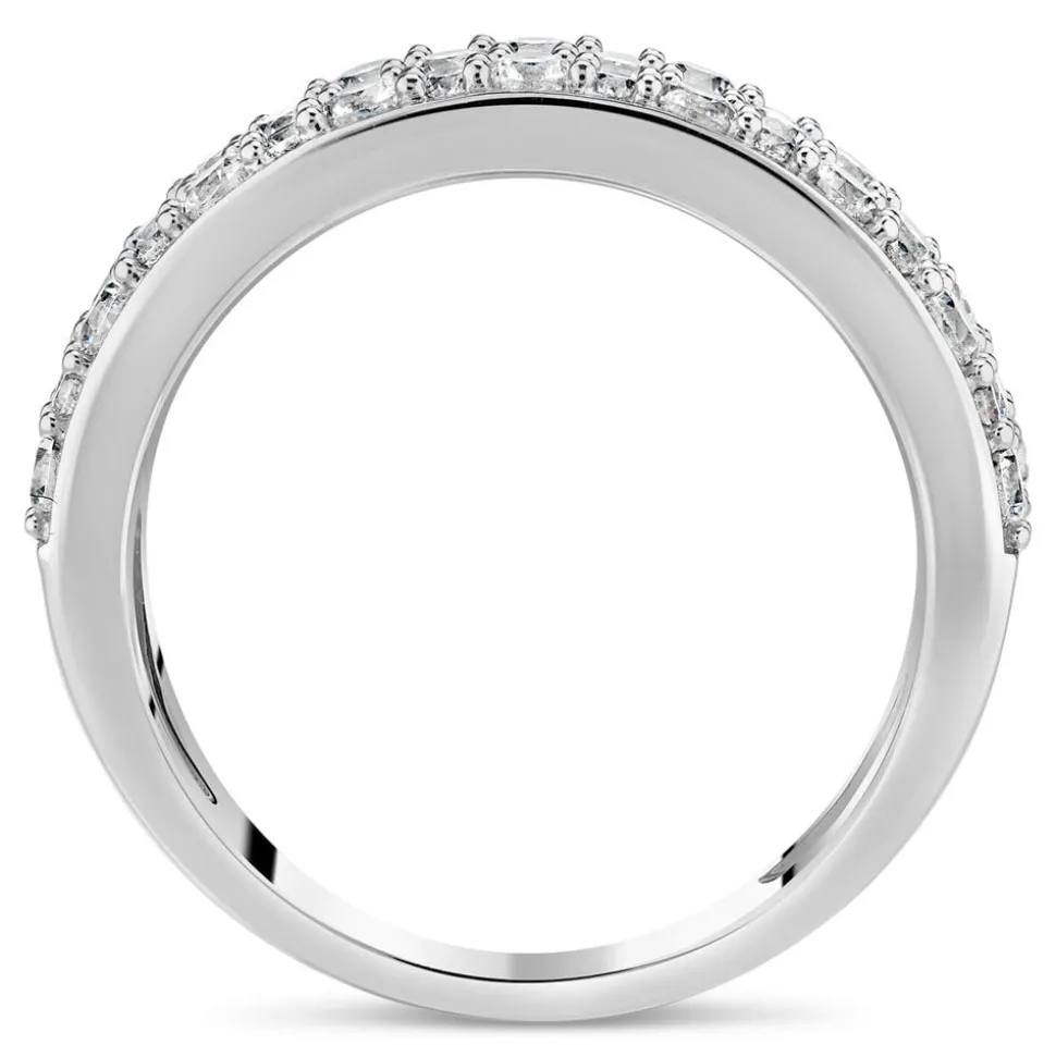 9ct White Gold 3 Row Cubic Zirconia Band Ring