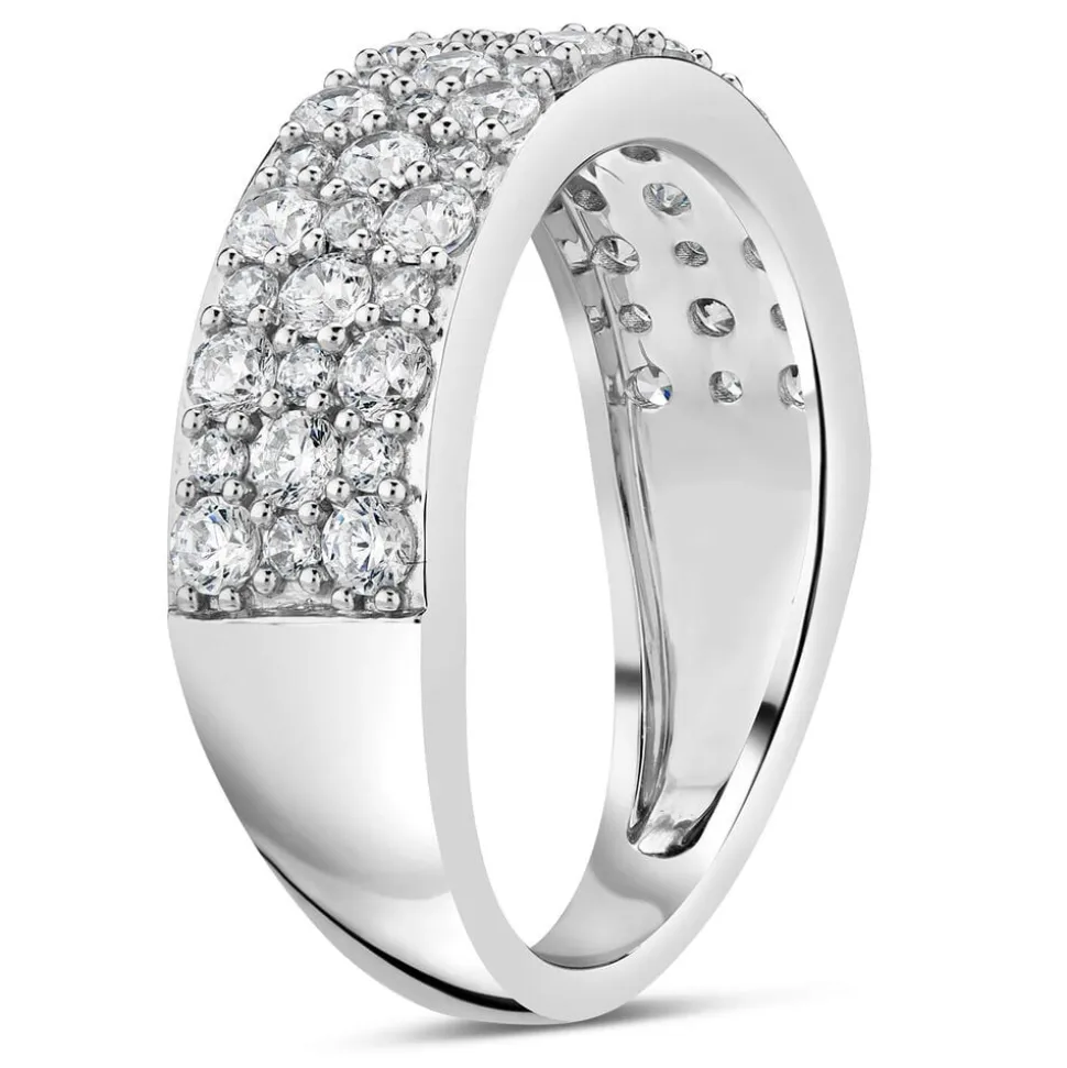 9ct White Gold 3 Row Cubic Zirconia Band Ring