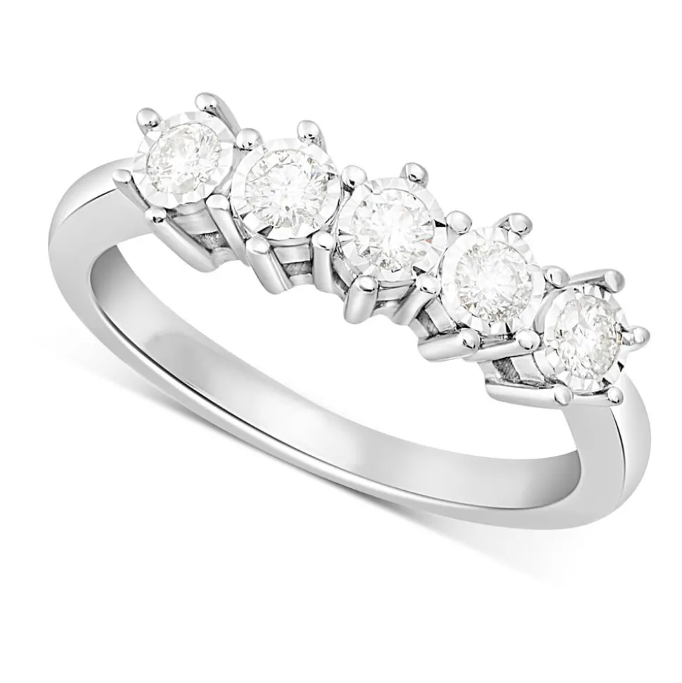 9ct White Gold 5 stone 0.25ct Diamond Illusion Ring