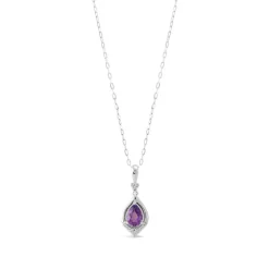 9ct White Gold Amethyst and Diamond Drop Pendant