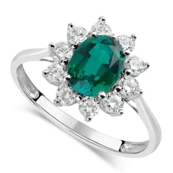 9ct White Gold & Created Emerald Ring
