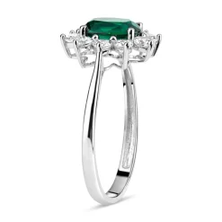 9ct White Gold & Created Emerald Ring