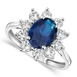 9ct White Gold and Created Sapphire Ring