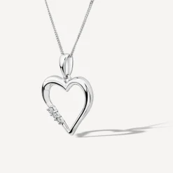 9ct White Gold and Diamond Heart Pendant