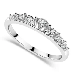 9ct White Gold Antique-Style 0.06ct Diamond Set Wedding Ring