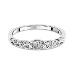 9ct White Gold Antique-Style 0.06ct Diamond Set Wedding Ring