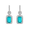 9ct White Gold Blue Topaz & 0.20ct Diamond Halo Drop Earrings