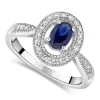 9ct White Gold Claw & Pave 0.17ct Diamond & Created Sapphire Halo Ladies Ring