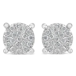 9ct White Gold Cluster Stone Stud .16ct